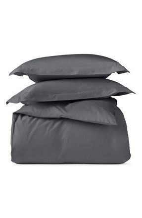 Coyuchi Classic Organic Cotton Sateen Duvet & Sham Set in Graphite at Nordstrom, Size Full/queen