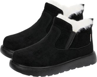 Generic Winter Suede Snow Boots Fleece Lined Slip-on Ankle Boots Platform Chunky Sole Non-Slip Warm Outdoor Walking Casual Shoes Comfort Autumn Winter size 3.