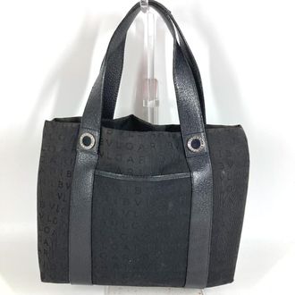 Bulgari Black Leather Canvas Handbag Pouch Shoulder Bag Tote Bag (Pre-Owned)