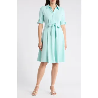 Calvin Klein Tie Sleeve Crepe Shirtdress in Sea Spray at Nordstrom Rack, Size 16