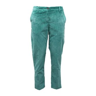 White Sand Fluwelen broek in Aqua Groen - Dames - Broeken - Blauw - M - Katoen - Broeken