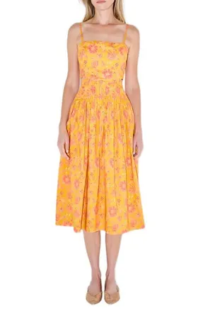 English Factory Floral Cutout Detail Cotton Sundress in Orange Multi at Nordstrom, Size X-Small