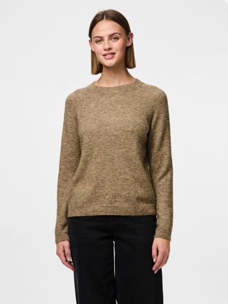 Pieces Strickpullover PIECES PCJULIANA LS O-NECK KNIT NOOS BC, Damen, Gr. XL, beige (fossil), Strick, Obermaterial: 82% Polyester, 15% Polyacryl, 3% Elasthan