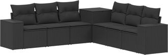 vidaXL Juego De Sof&aacute; 7 Uds. Negro Rat&aacute;n Sint&eacute;tico Y Acero Vidaxl