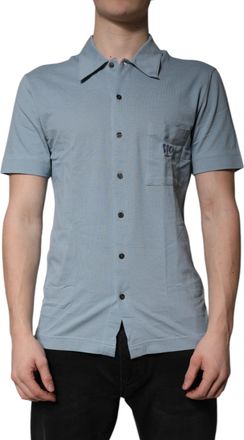 Dolce & Gabbana Blue Cotton Button Down Casual Men Polo Mens Shirt