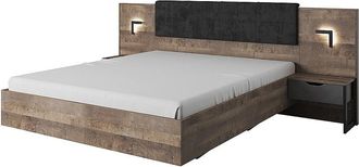 Vente-Unique Cama con mesas de noche 160 x 200 cm - Con LEDs - Natural y antracita - LAONILE