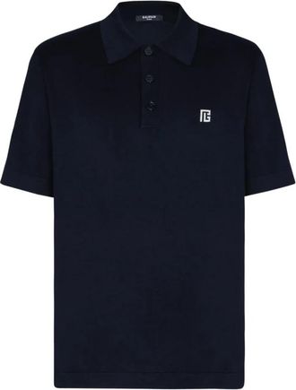 Balmain Geborduurd katoenen poloshirt - Heren - Polos - Blauw - M - Katoen - Tops