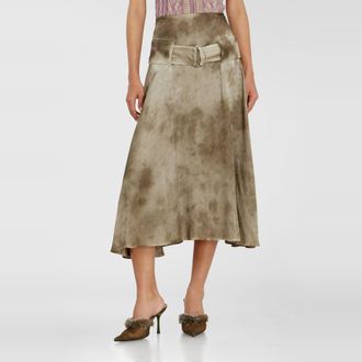 Diesel Belted midi skirt in logo-jacquard satin - Skirts - Woman - Brown