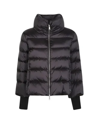 Add Cropped Glossy Nylon Down Cape With High Stand Collar