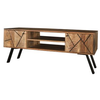 Jaipur Furniture Amar Plasma TV Unit- Iron Base - Mango Wood/Iron - L35 x W118 x H46 cm - Light Finish - Assembly Required in Brown