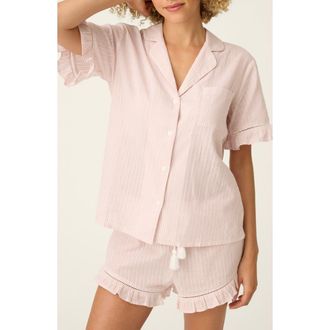 PJ Salvage On Cloud Nine Ruffle Trim Cotton Button-Up Pajama Shirt in Silver Rose at Nordstrom, Size X-Large