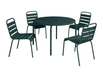 Vente-Unique Sala da pranzo da giardino un tavolo D.110 cm e 4 sedie impilabili in Metallo Verde abete - MIRMANDE di MYLIA