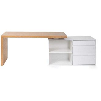 Miliboo Scrivania design bianco lucido e frassino NEW MAX