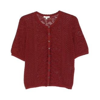 Yerse Cardigans, female, Red, Size: S Valeria Embroidered Short-Sleeved Cardigan