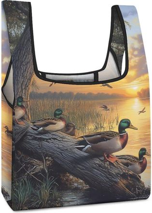 Generic Mallard Ducks Lake Shopping Bag Reusable Grocery Tote Bag Foldable Handbag for Travel Picnic