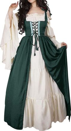 Generic Halloween Costume for Women, Renaissance Dresses for Women Vintage Medieval Halloween Costume Off The Shoulder Flare Sleeves Victorian Outfit, Dark Gr