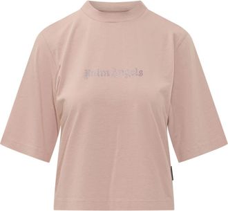 Palm Angels Rhinestone Boxy Tee - Dames - T-shirts - Roze - M - Katoen - Tops