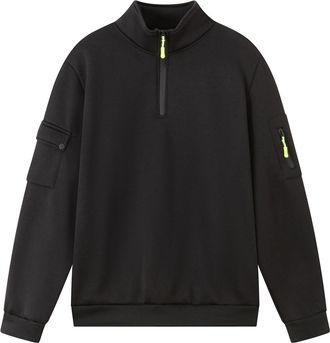 Generic Mens Stand Collar Quarter Zip Cargo Pullover Long Sleeve Top With Arm Pocket Casual Relaxed Fit Sweatshirt For Daily Wear Work Travel Street Outings O