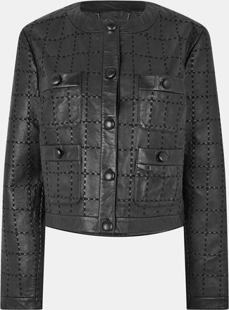 Ted Baker Womens Solid Patterned Crew Neck Jacket in Black - Size 6 UK