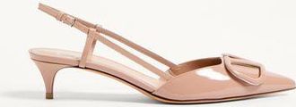 Valentino Garavani Vlogo Signature Patent Leather Slingback Pump 40Mm Woman ROSE CANNELLE 34.5