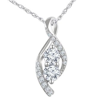 Pompeii3 5/8ct Two Stone Diamond Freeform Pendant 10k White Gold 5/8 Tall