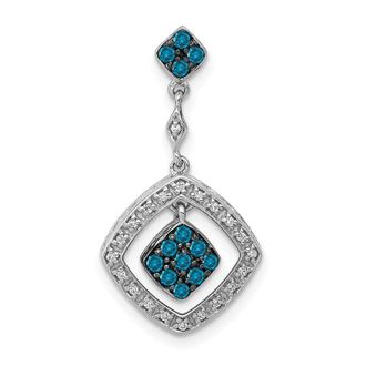 Diamond2Deal 14k White Gold 1/4 carat White and Blue Diamond Square Dangle Chain Slide