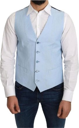 Dolce & Gabbana Kostuums, Heren, Blauw, M, Linnen, Linnen Gilet Klassieke Stijl