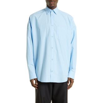 Balenciaga Logo Back Oversize Button-Up Shirt in Sky Blue at Nordstrom, Size 1