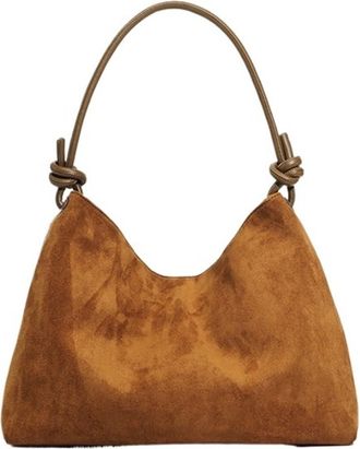 Generic Retro Large Capacity Suede Leather Shoulder Bag Solid Color Simple Leisure Commuter Soft Matte Versatile Handbag(G)