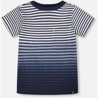 Deux par Deux Organic Cotton Gradient Stripes Short Sleeve T-Shirt in Striped Gradient Blue at Nordstrom, Size 12M