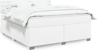 vidaXL Vidaxl - Cama Box Spring Con Colch&oacute;n Cuero Sint&eacute;tico Blanco 180x200 Cm
