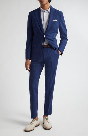 Eleventy Pinstripe Stretch Wool Blend Suit in Blue at Nordstrom, Size 46 Us