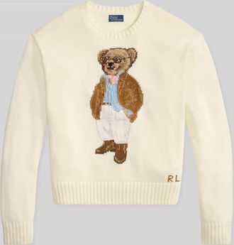 Polo Ralph Lauren Regular Fit Strickpullover mit Polo Bear in Ecru, Gr&ouml;&szlig;e XXL
