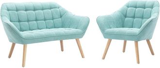 VENTE-UNIQUE.COM Conjunto sof&aacute; y sill&oacute;n fijo poli&eacute;ster 3 plazas verde almendra 127x73cm
