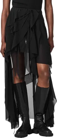 AllSaints Melody Layered Ruffle Midi Skirt in Black at Nordstrom, Size 12