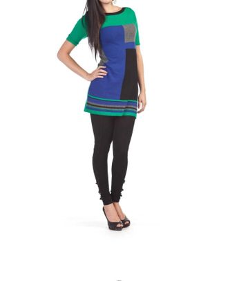 Papillon Color Block Short Sleeve Angora Dress In Multi