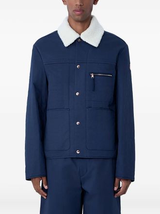 Moncler logo-patch shearling-collar jacket - men - Fabric - 1 - Blue