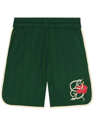 Dr&ocirc;le de Monsieur Deep Green Shorts with Hibiscus Embroidery