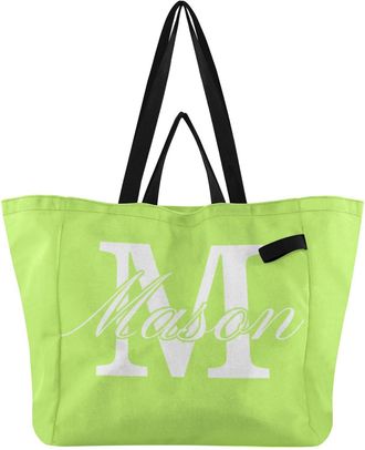 Generic Custom Lime Green print Reusable Canvas Tote Bag, Heavy Duty Grocery Shopping Bag with Double Handles Large Capacity Hard Bottom Work Groceries Travel