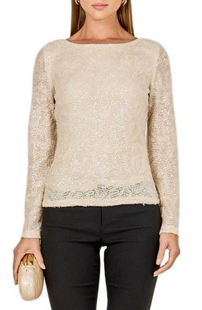 endless rose Sequin Scoop Neck Top in Beige at Nordstrom, Size X-Small