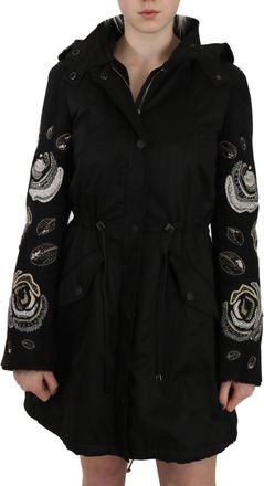 John Richmond Floral Sequined Beaded Hooded Jacket Womens Coat
