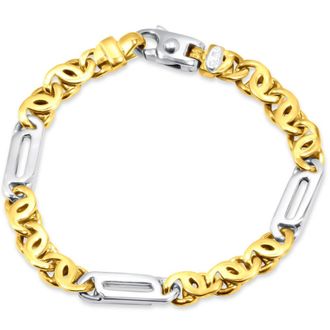 Pompeii3 Mens Designer Figaro and Mariner Link 14k Gold (34gram) or Platinum (54gram) 7.5-8mm Bracelet 8.5