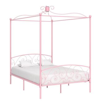 Berkfield Home Canopy Bed Frame Pink Metal 120x200 cm | Size: Small Double