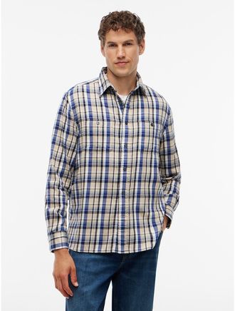 Tommy Hilfiger Mens Classic Fit Plaid Flannel Twill Shirt - Ivory Silk - XXL