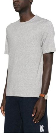Brunello Cucinelli Tops, Heren, Grijs, XL, Linnen, Linnenmix T-shirt