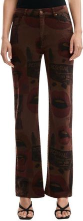 Desigual Printed Straight Leg Jeans in Brown at Nordstrom, Size 38