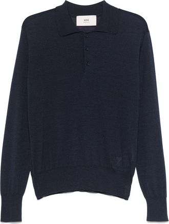 Ami Navy Blue Long-Sleeve Polo Shirt