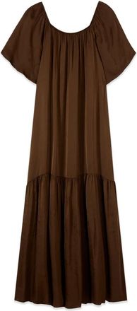 Oltre Lange jurk met blote schouders van satijn - Dames - Maxi kleedjes - Bruin - S - Satijn - Kleedjes