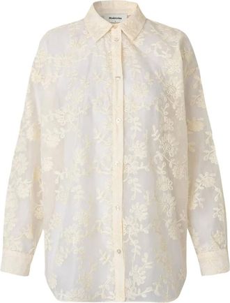 Modstr&ouml;m Babaramd Long Shirt - Dames - Blouses & Shirts - Beige - Maat: XS Poliester