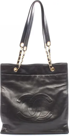 Chanel Black Leather Handbag Tote Bag (Pre-Owned)